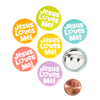 Thumbnail for jesus loves me mini button pastel colors