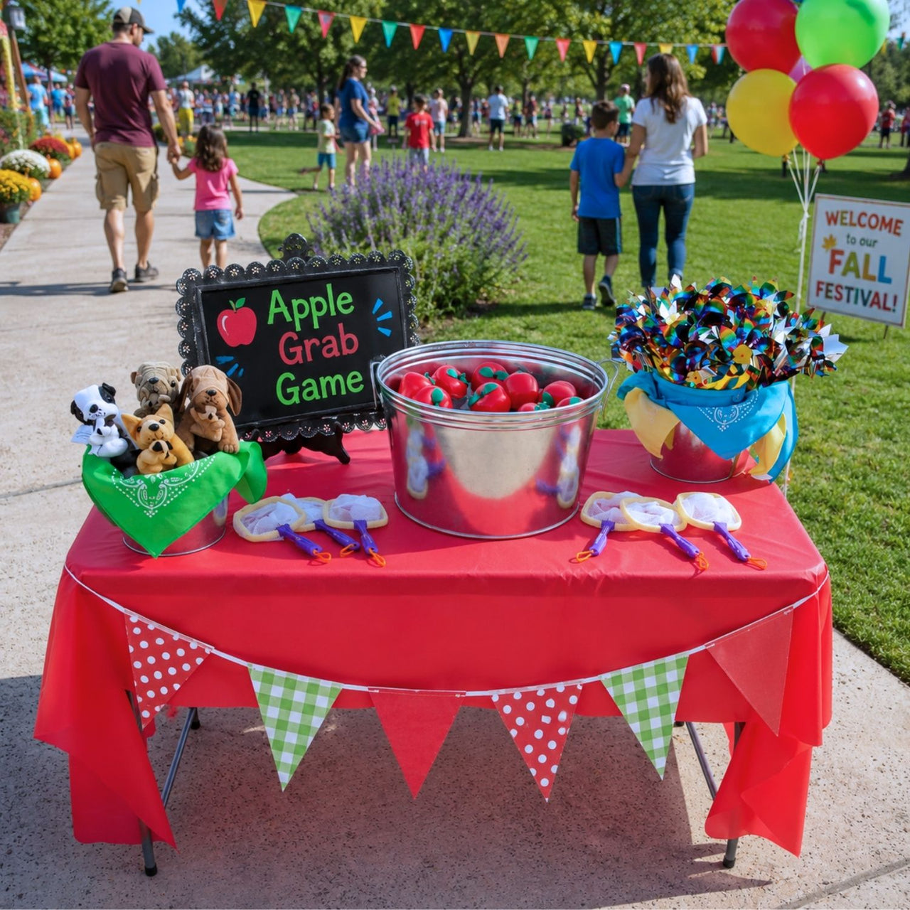 Apple grab game using plastic apple containers