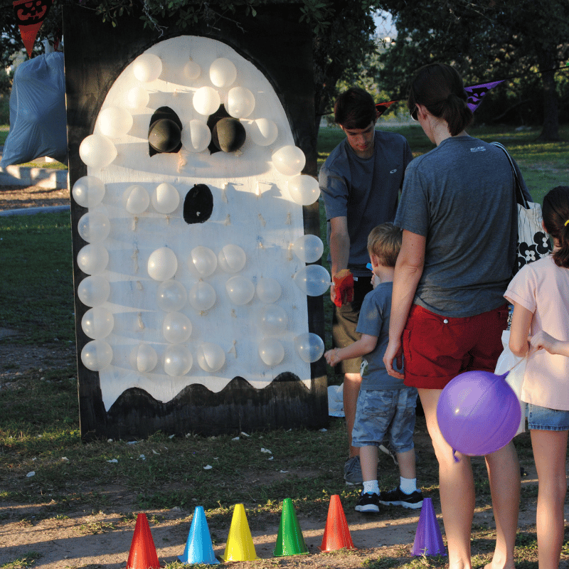 white balloons on ghost halloween balloon pop