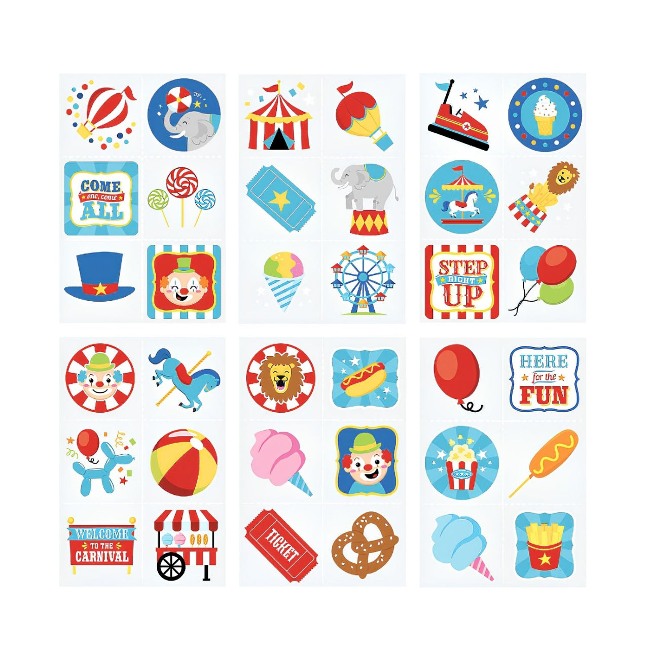 bulk carnival themed kiddie tattoos