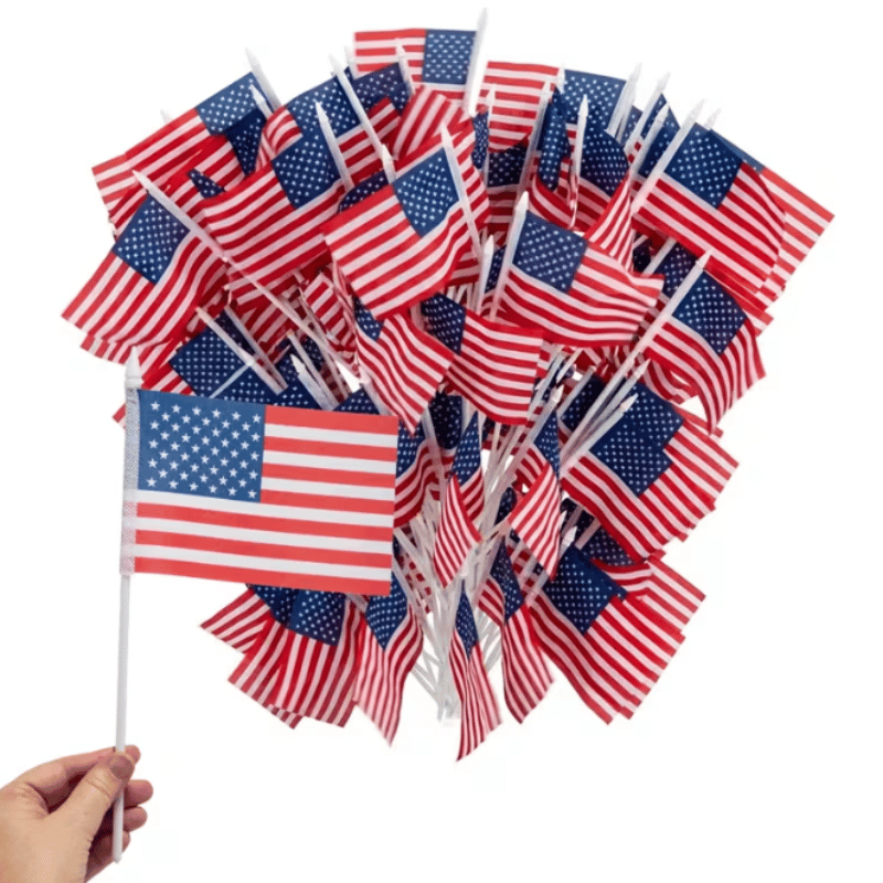 Bulk Small Plastic American Flags Polyester a Plastic Sticks (100/package) 23¢ each