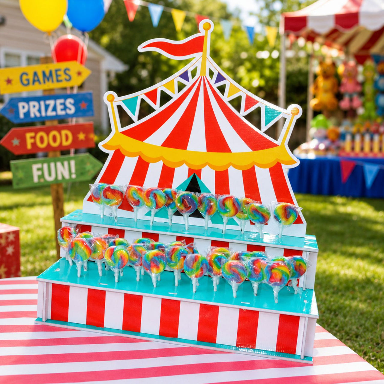 carnival lollipop stand at a birthday party
