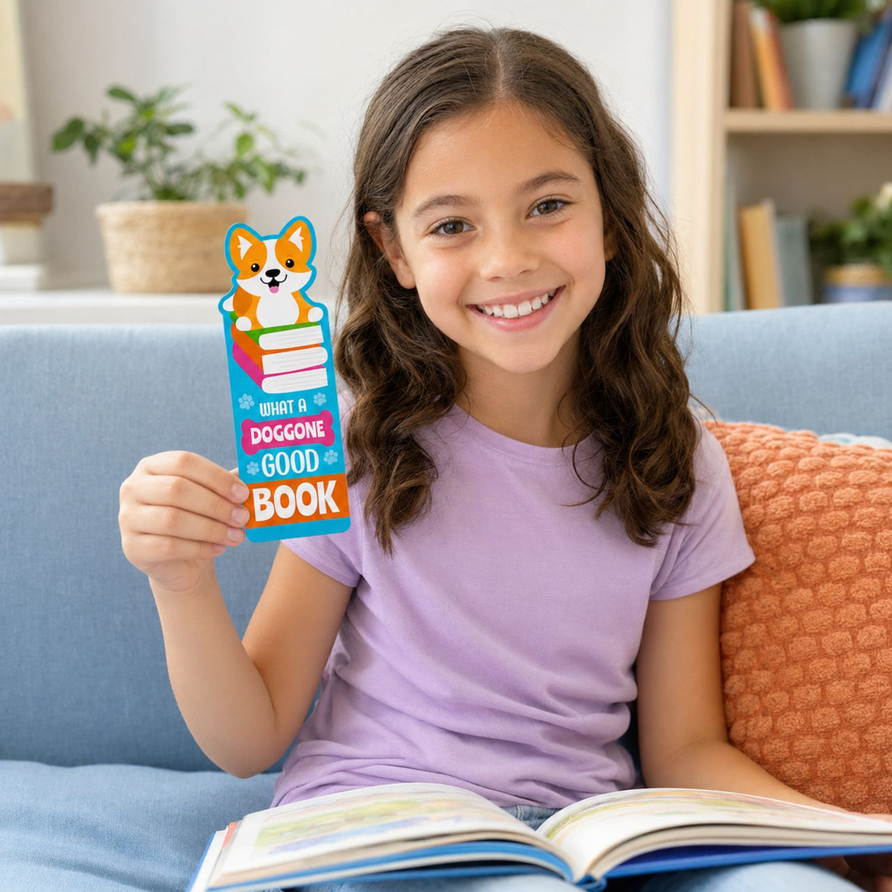 child holding reading is fun bookmark