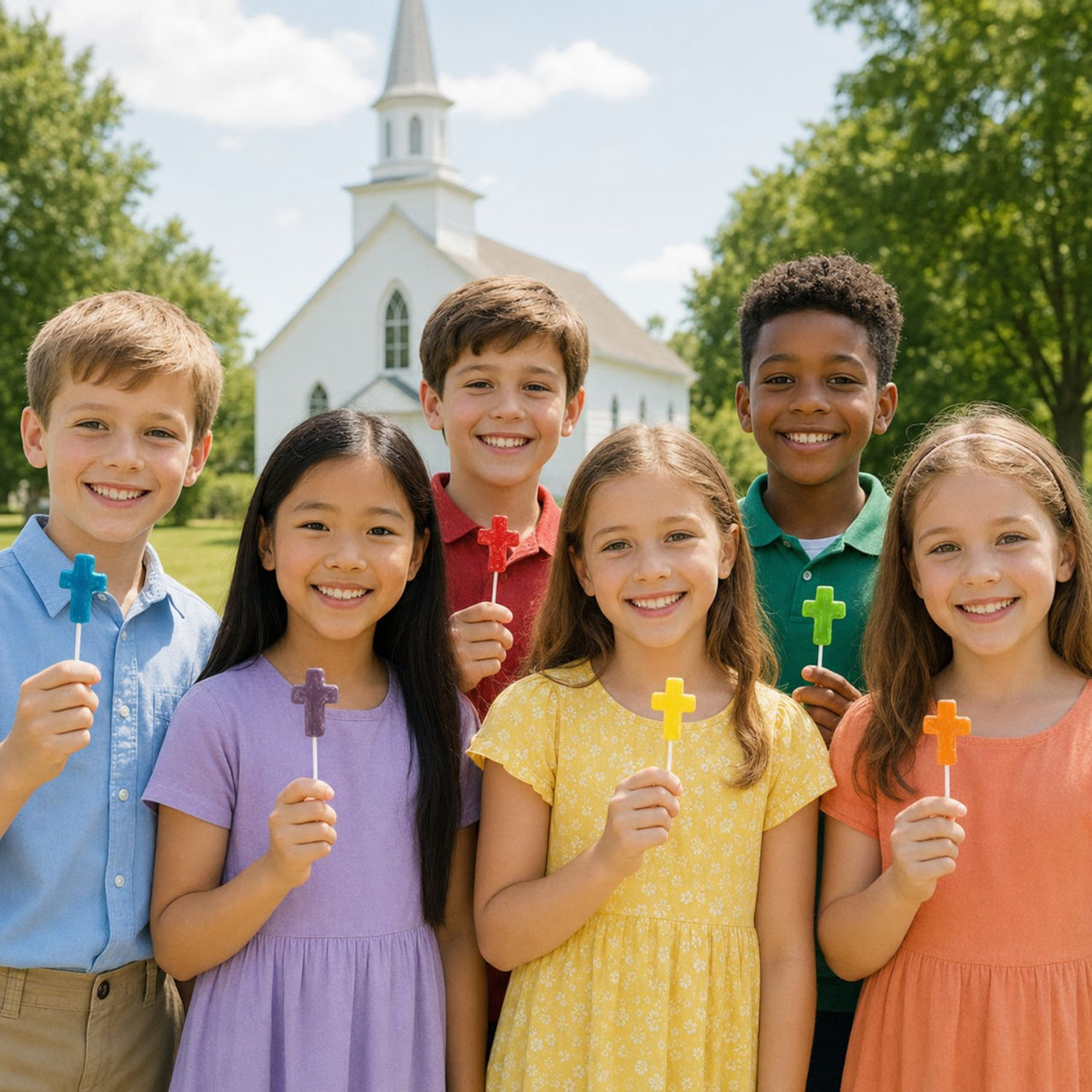 children with mini cross lollipops
