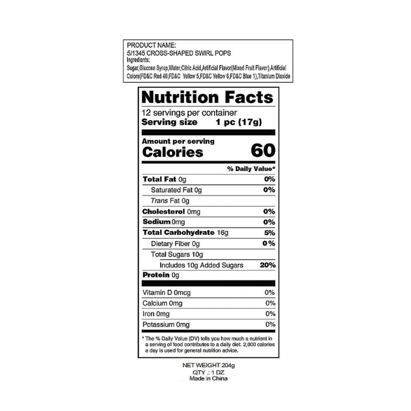 cross shaped lollipops ingredients