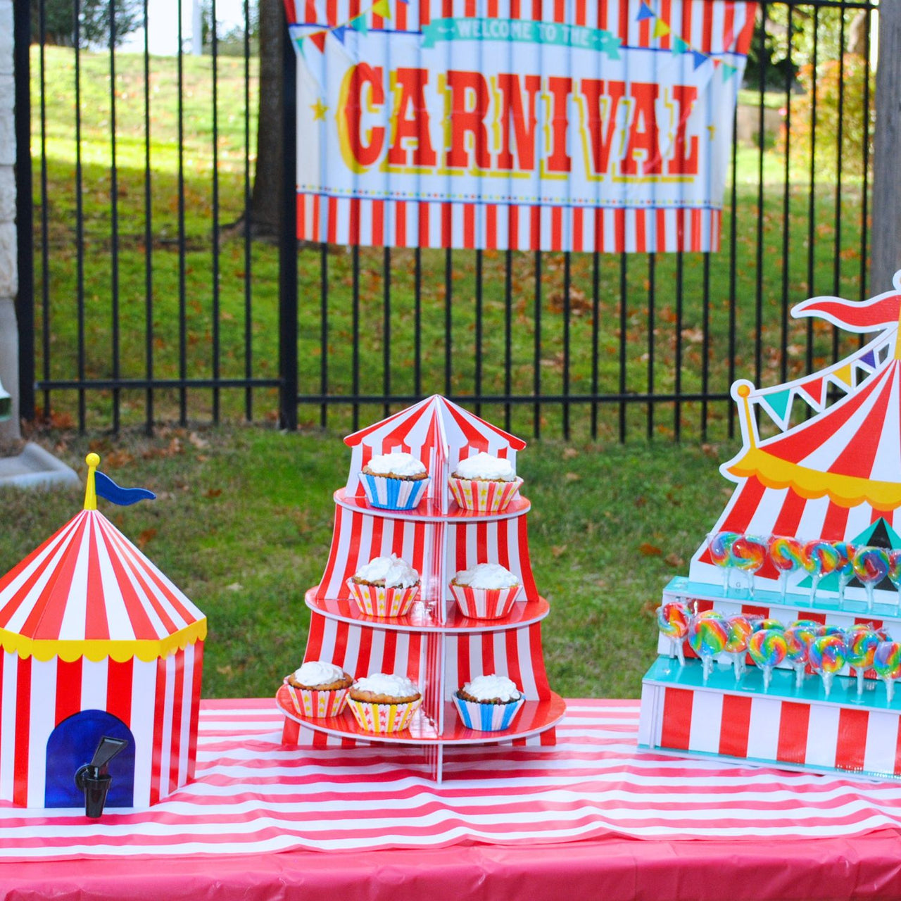 cupcake stand at a carnival party