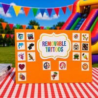 Thumbnail for kiddy tattoos on a board at a school funfair