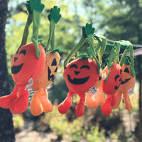 Thumbnail for stuffed animal pumpkins hanging outside