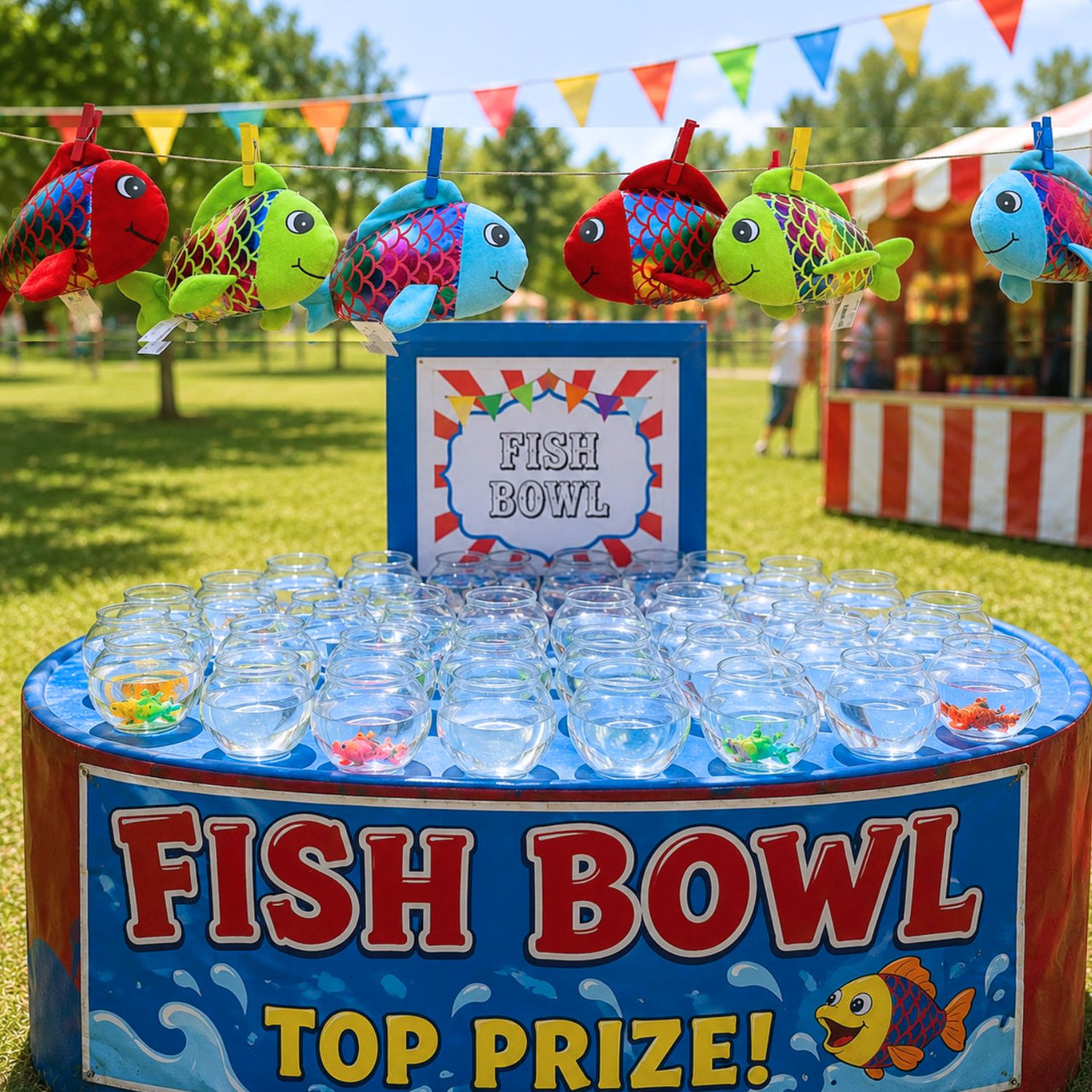 fishbowl game with plush fish as top prize