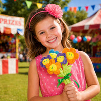 Thumbnail for girl with plush flower bouquet prize at a carnival
