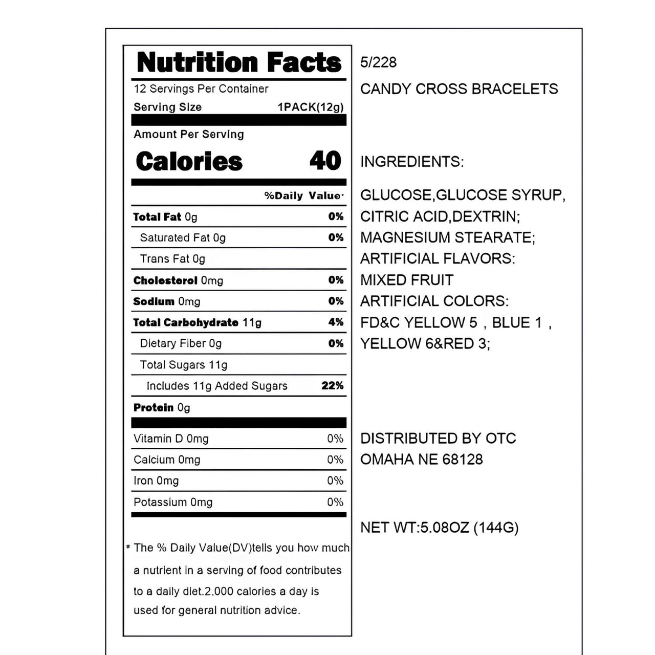 nutrition facts candy cross bracelets 