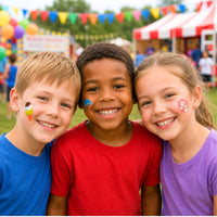 Thumbnail for kiddy tattoos on 3 children's faces at a school carnival