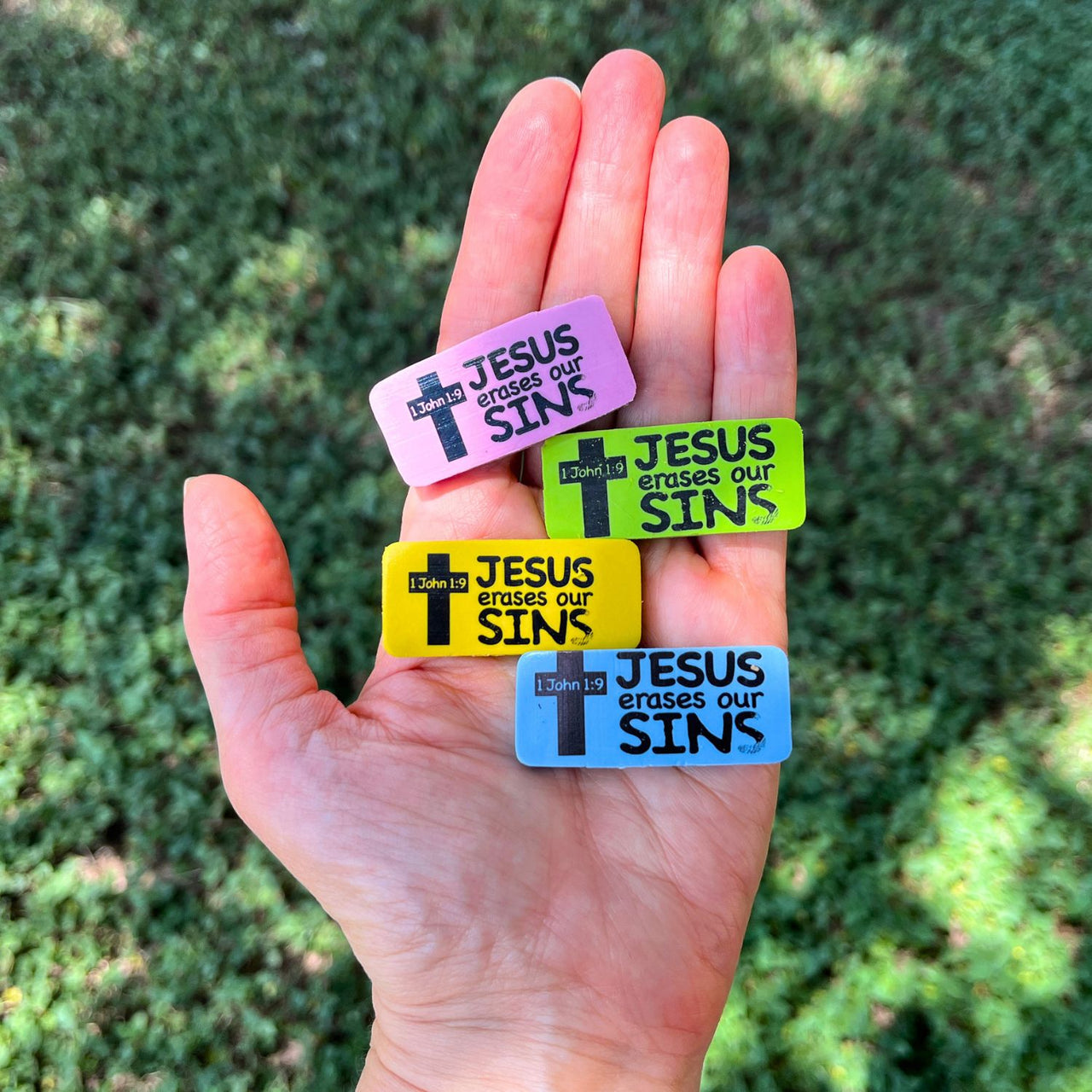 kids religious eraser in a hand