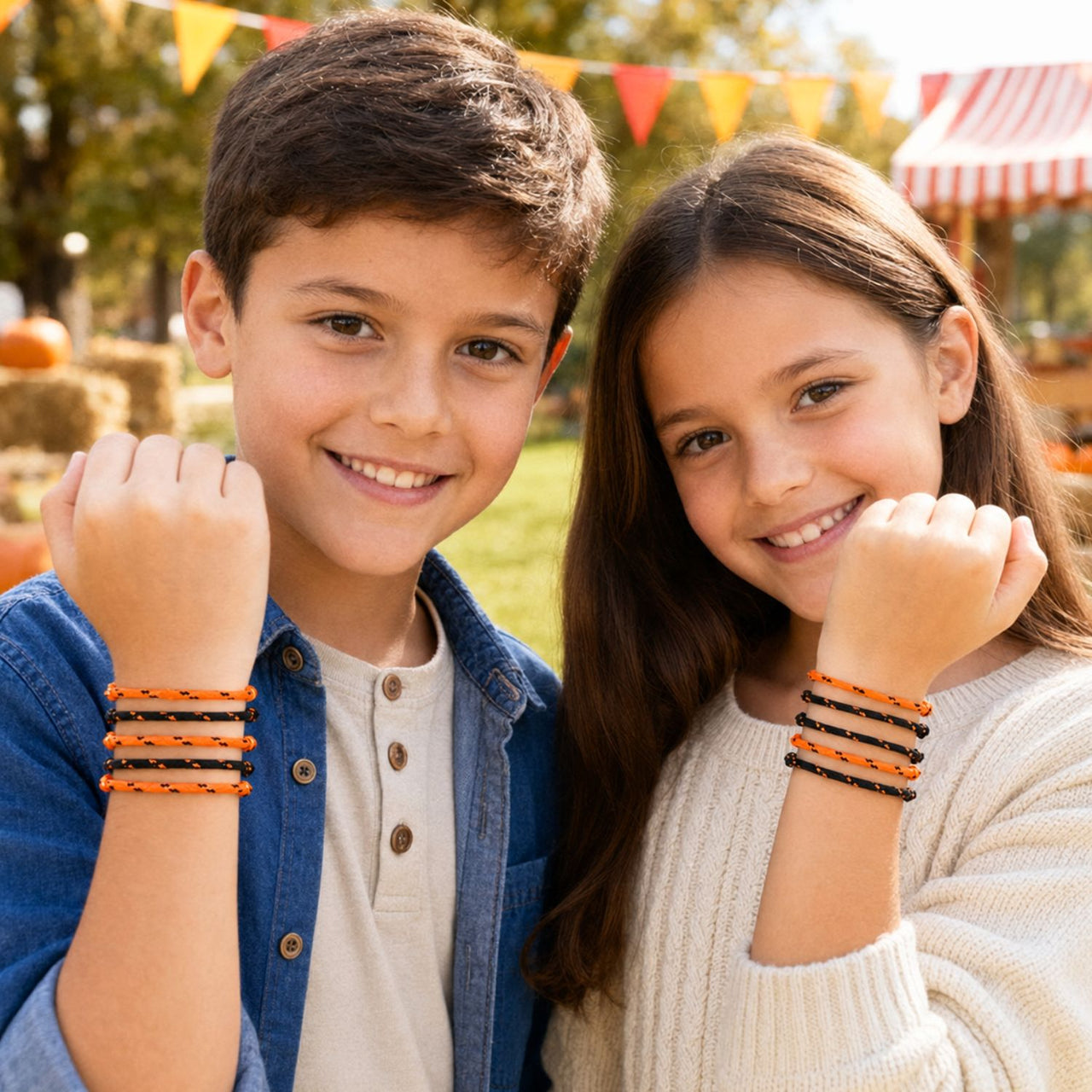 kids wearing nylon rope bracelets outside