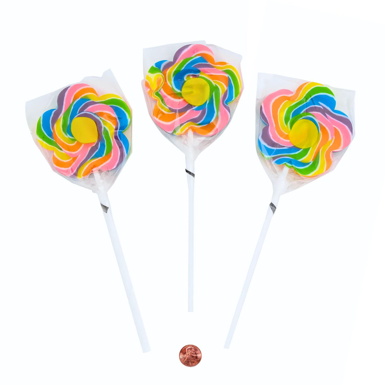 large flower shaped swirl lollipops