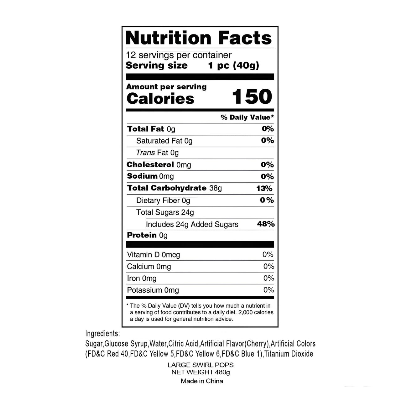 nutrition facts for large swirl lollipops