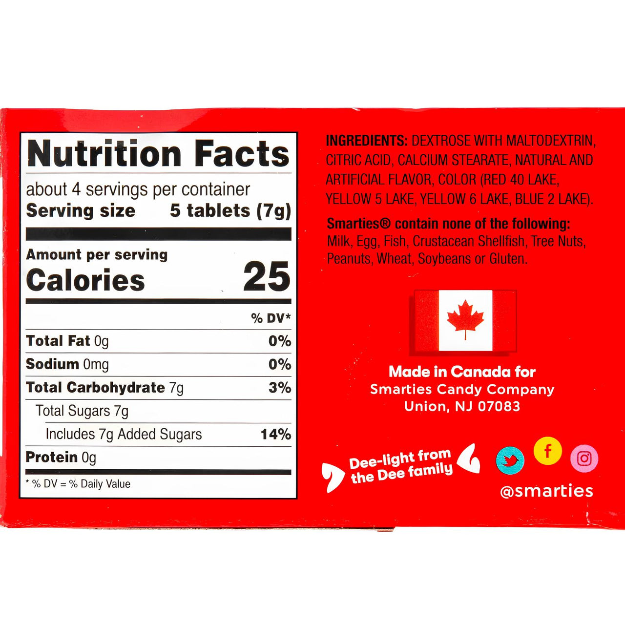 nutrition facts smarties giant candy