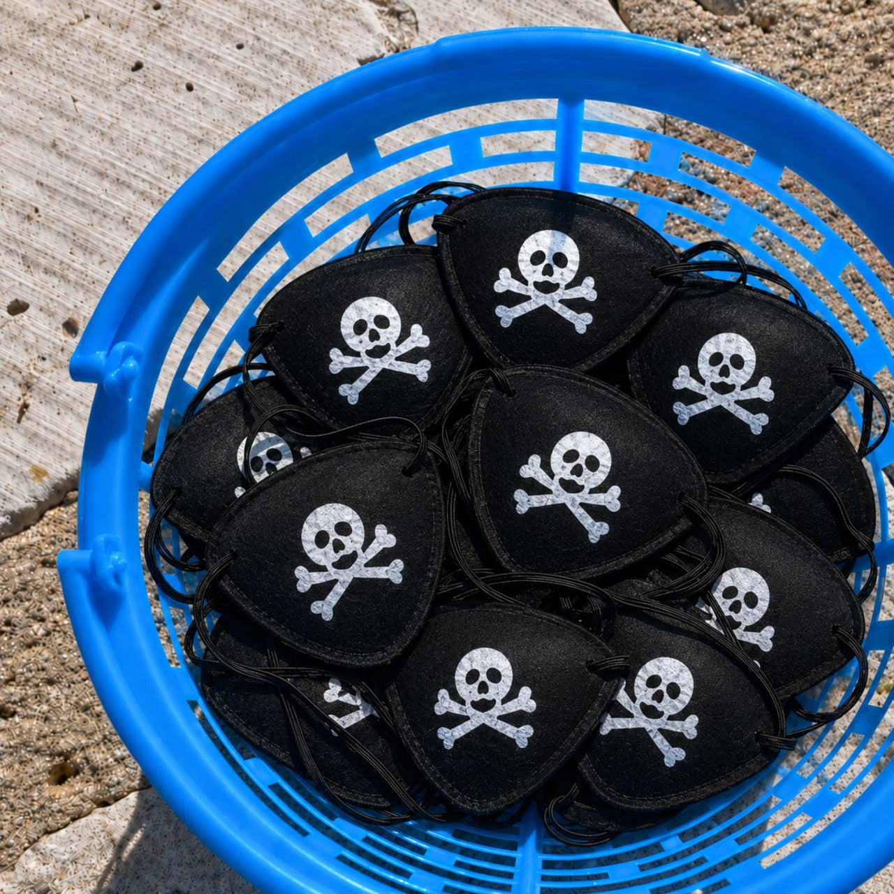 bucket with pirate patches as prizes