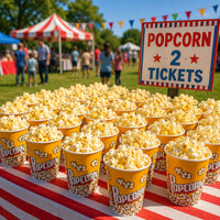 Thumbnail for popcorn cups at a carnival filled with popcorn