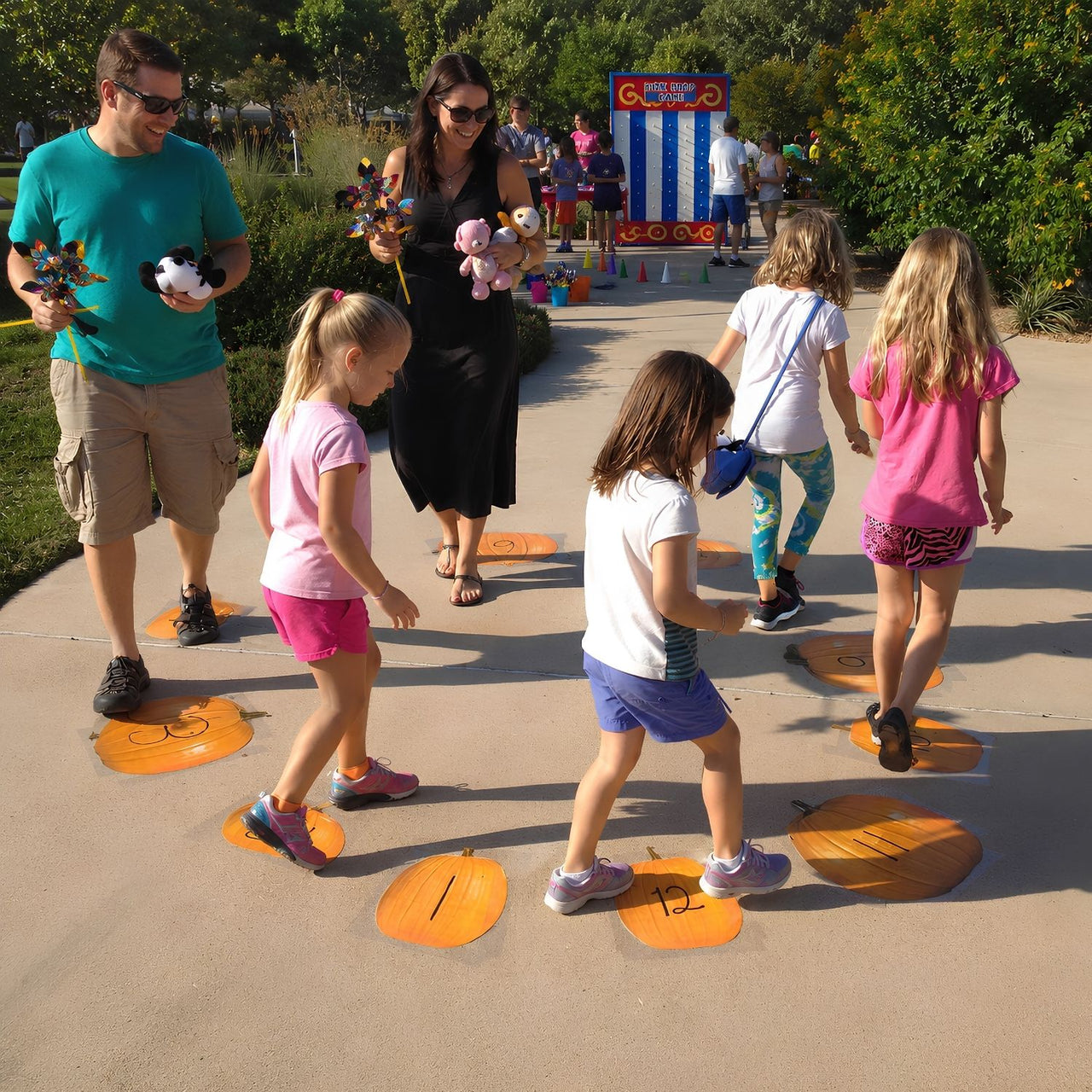 Pumpkin cut outs used for fall game outside