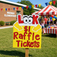 Thumbnail for $1 raffle ticket sign outside at a school carnival