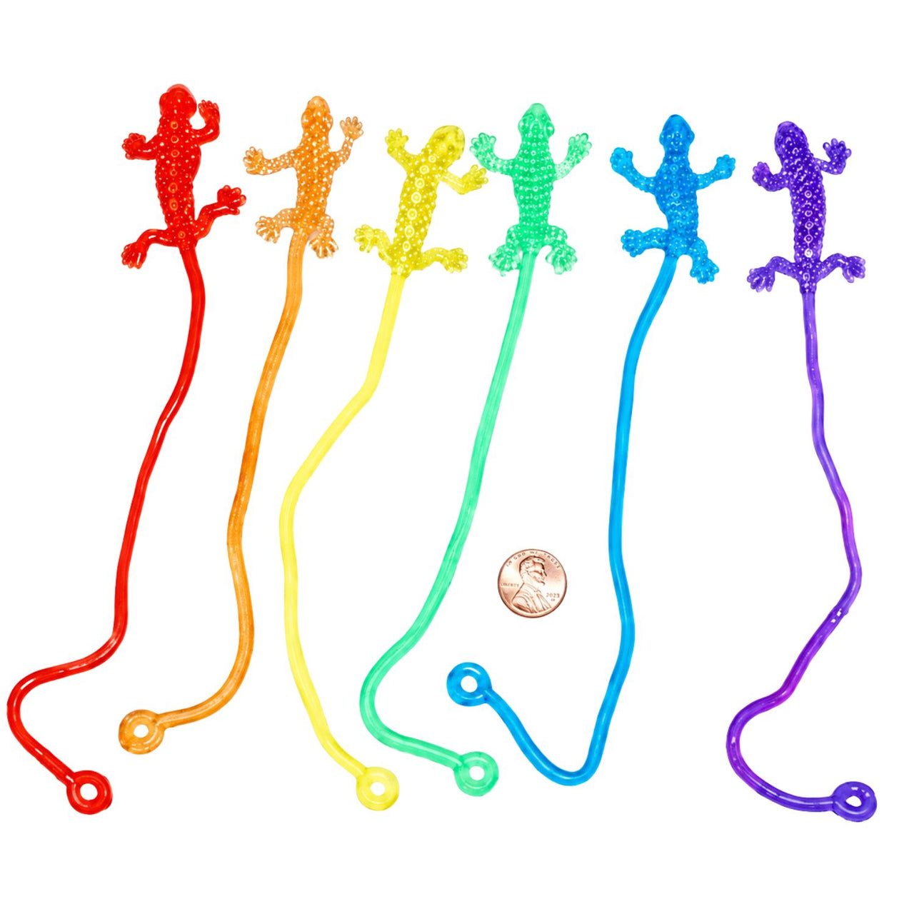 small toy sticky lizards on a string prize
