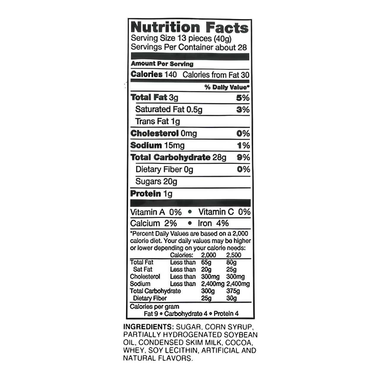 tootsie roll candy nutrition facts