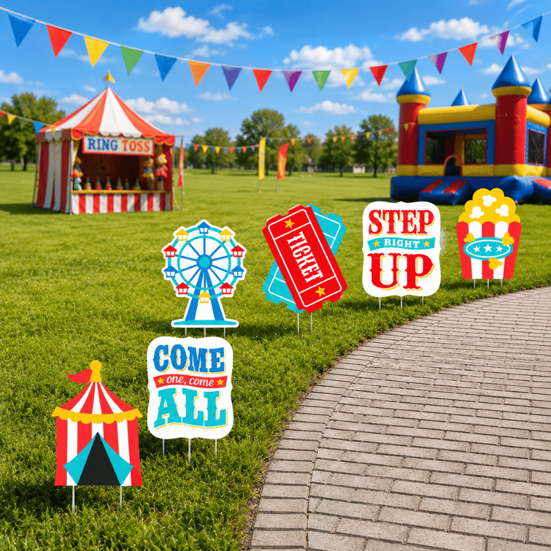 Carnival Themed Yard Sign - Includes Metal Stakes